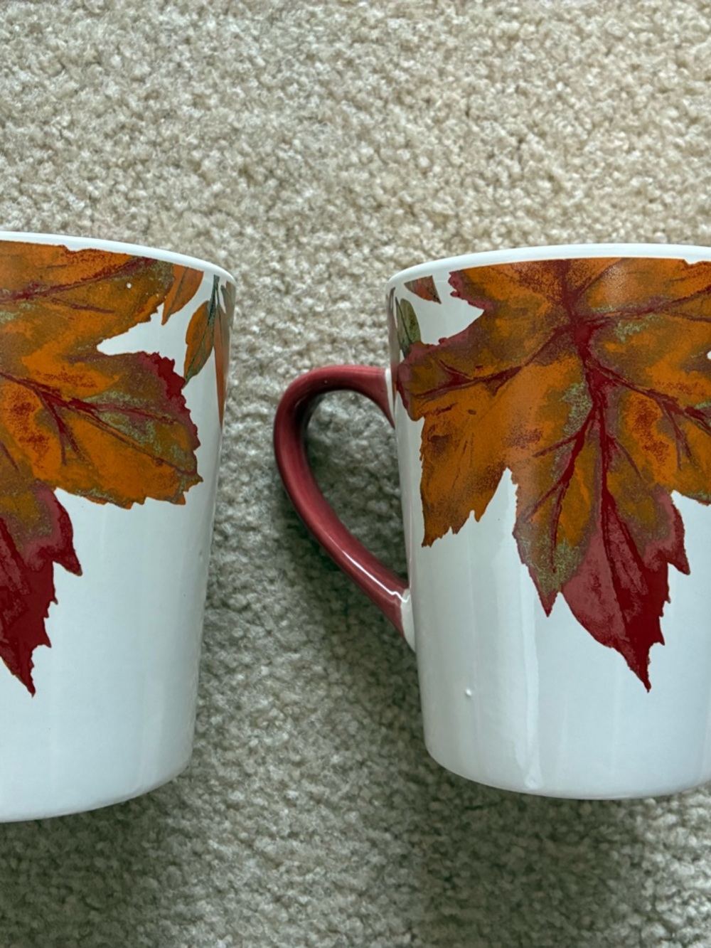 Fall Leaf Ceramic Mug Set with Red Handles - 2-Pack